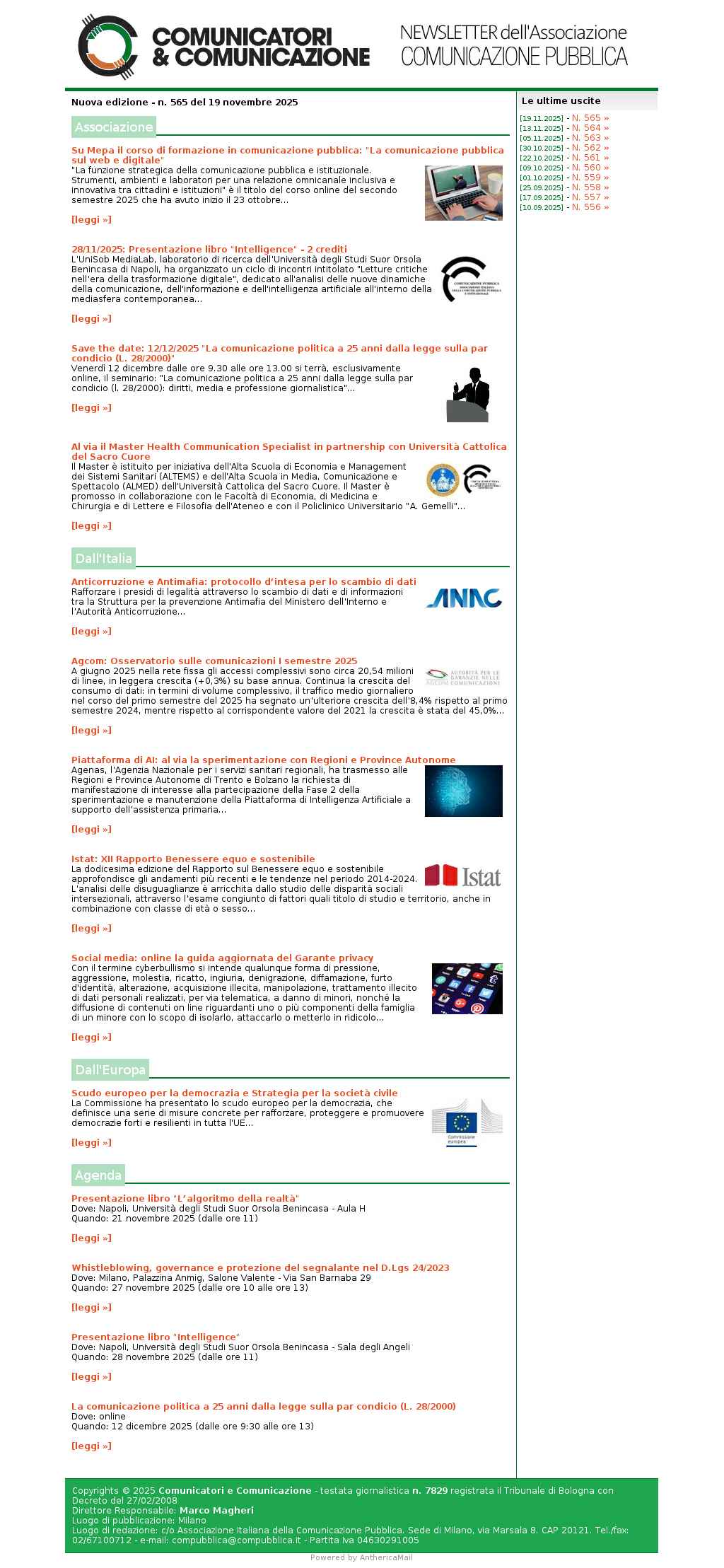 Comunicatori e Comunicazione n� 565 - 19 novembre 2025
