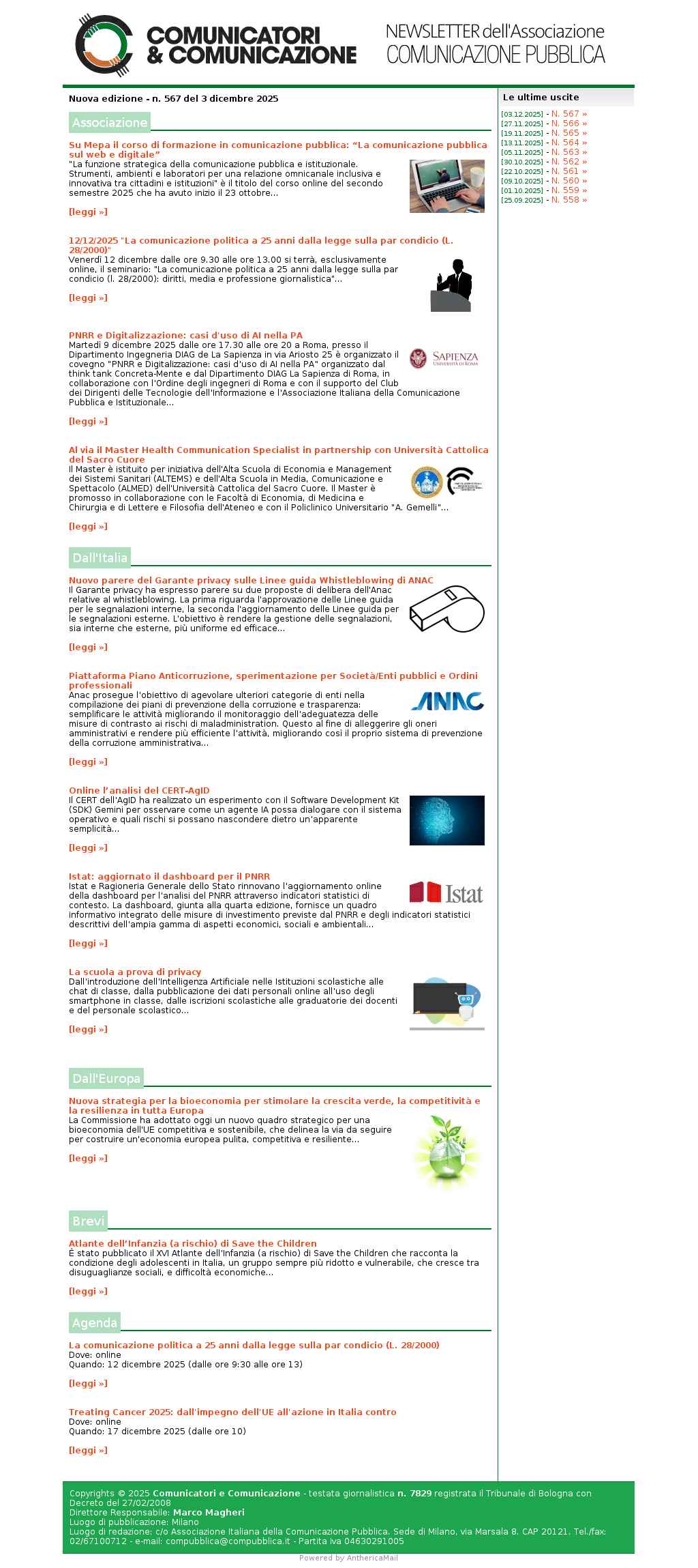 Comunicatori e Comunicazione n� 567 - 3 dicembre 2025