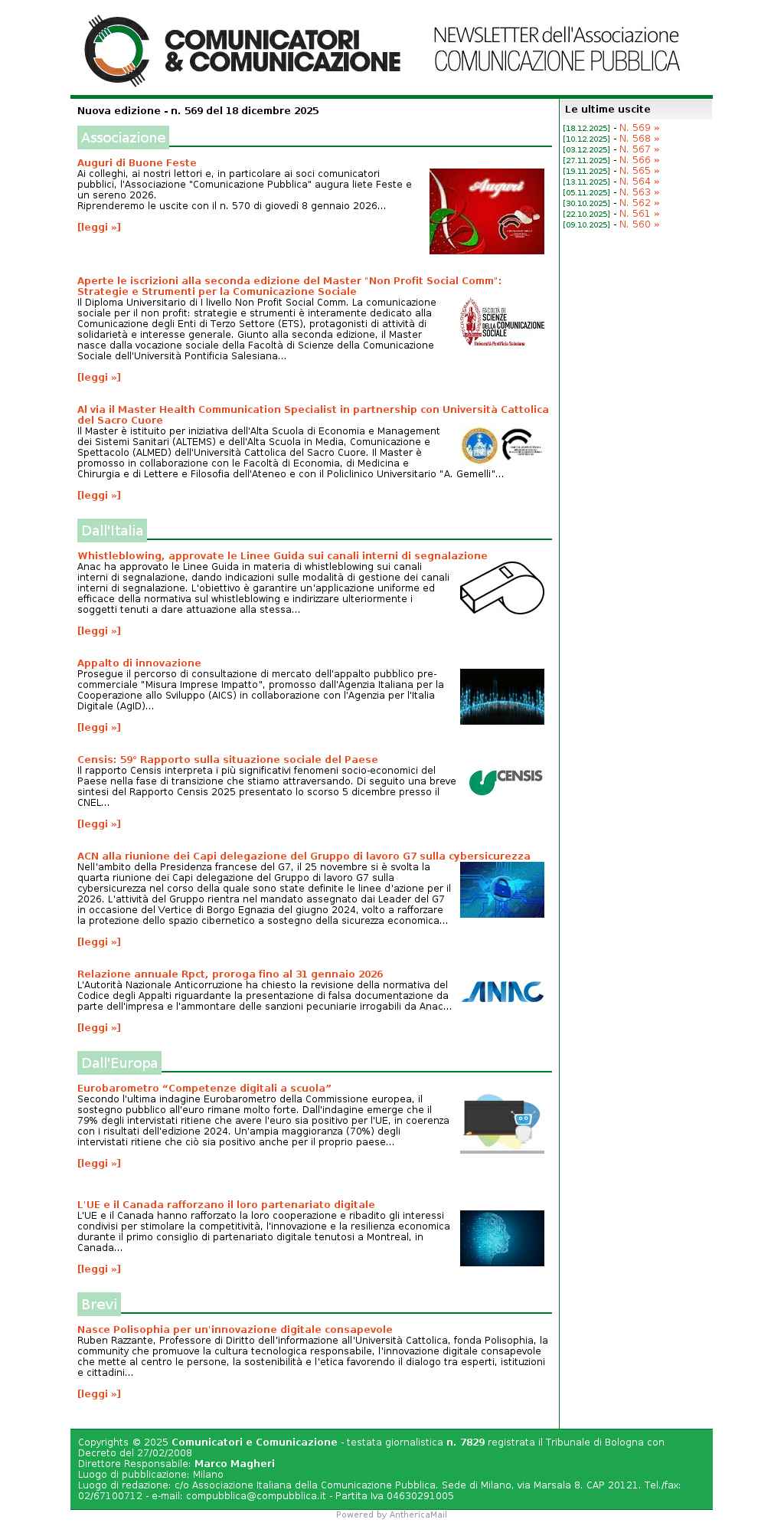 Comunicatori e Comunicazione n� 569 - 18 dicembre 2025