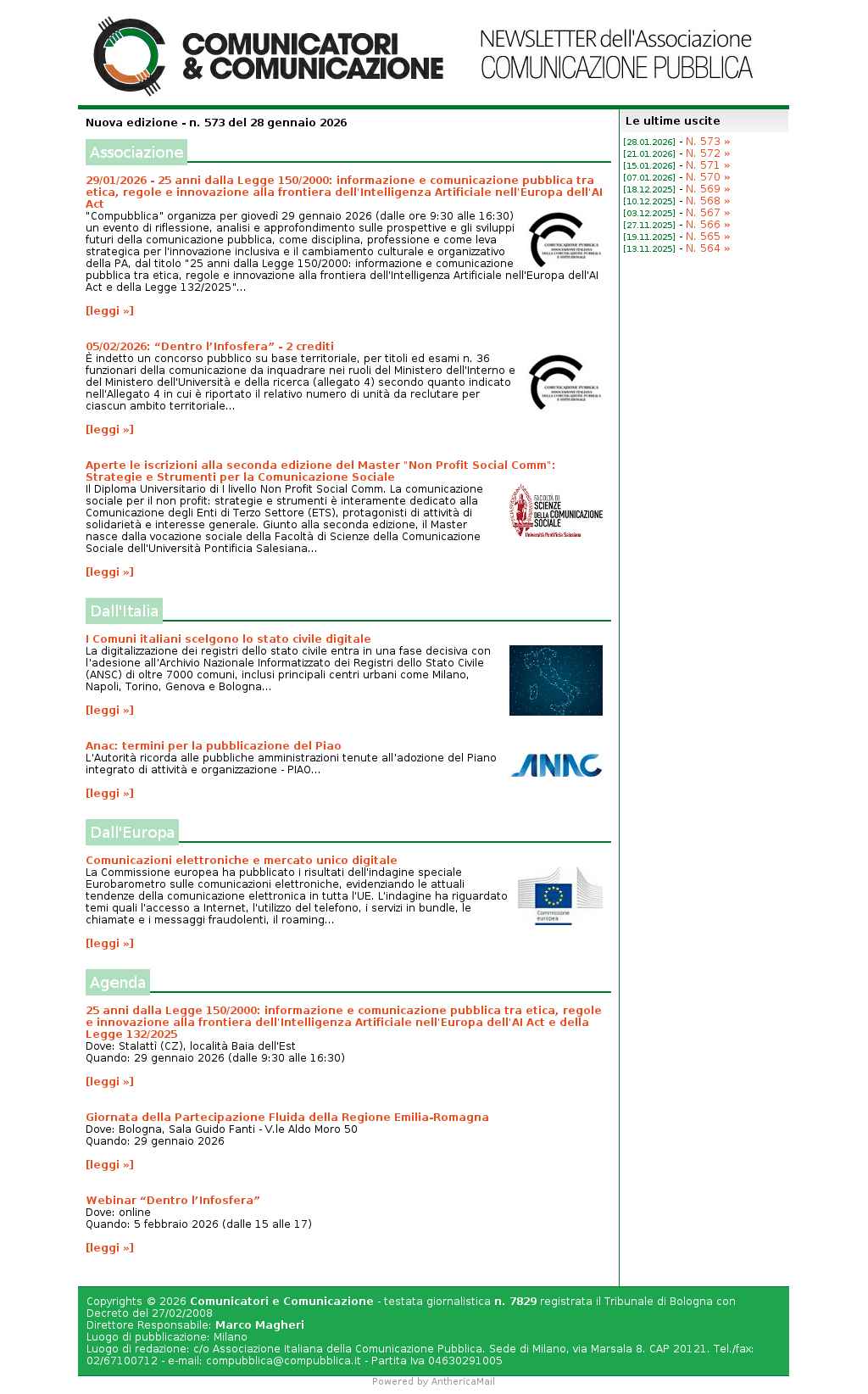 Comunicatori e Comunicazione n� 573 - 28 gennaio 2026