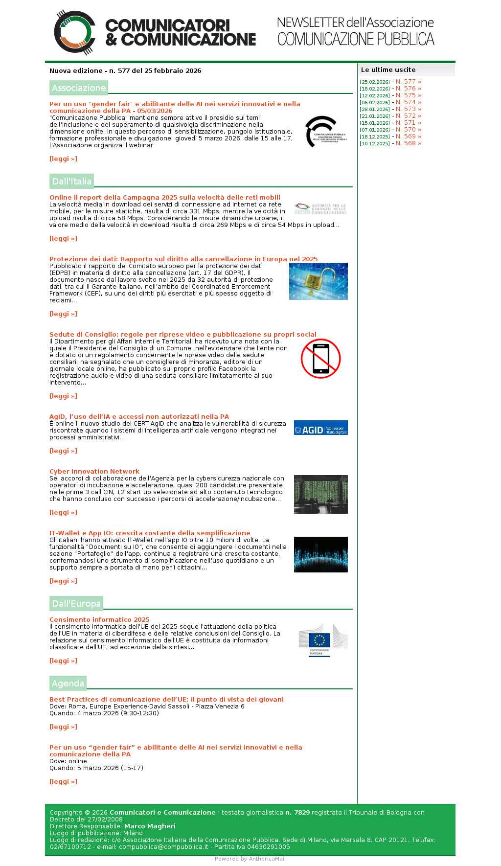 Comunicatori e Comunicazione n� 577 - 25 febbraio 2026