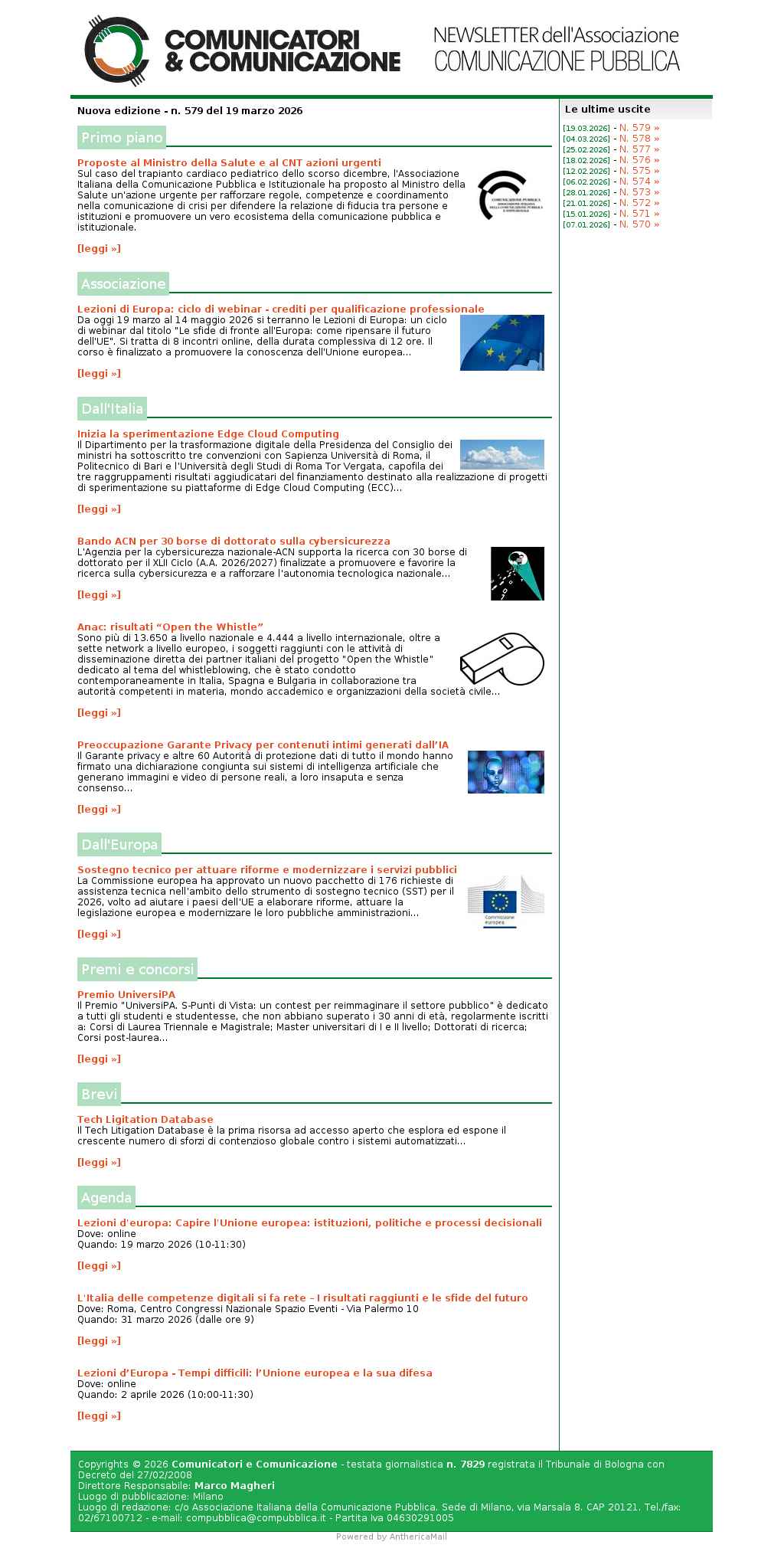 Comunicatori e Comunicazione n� 579 - 19 marzo 2026