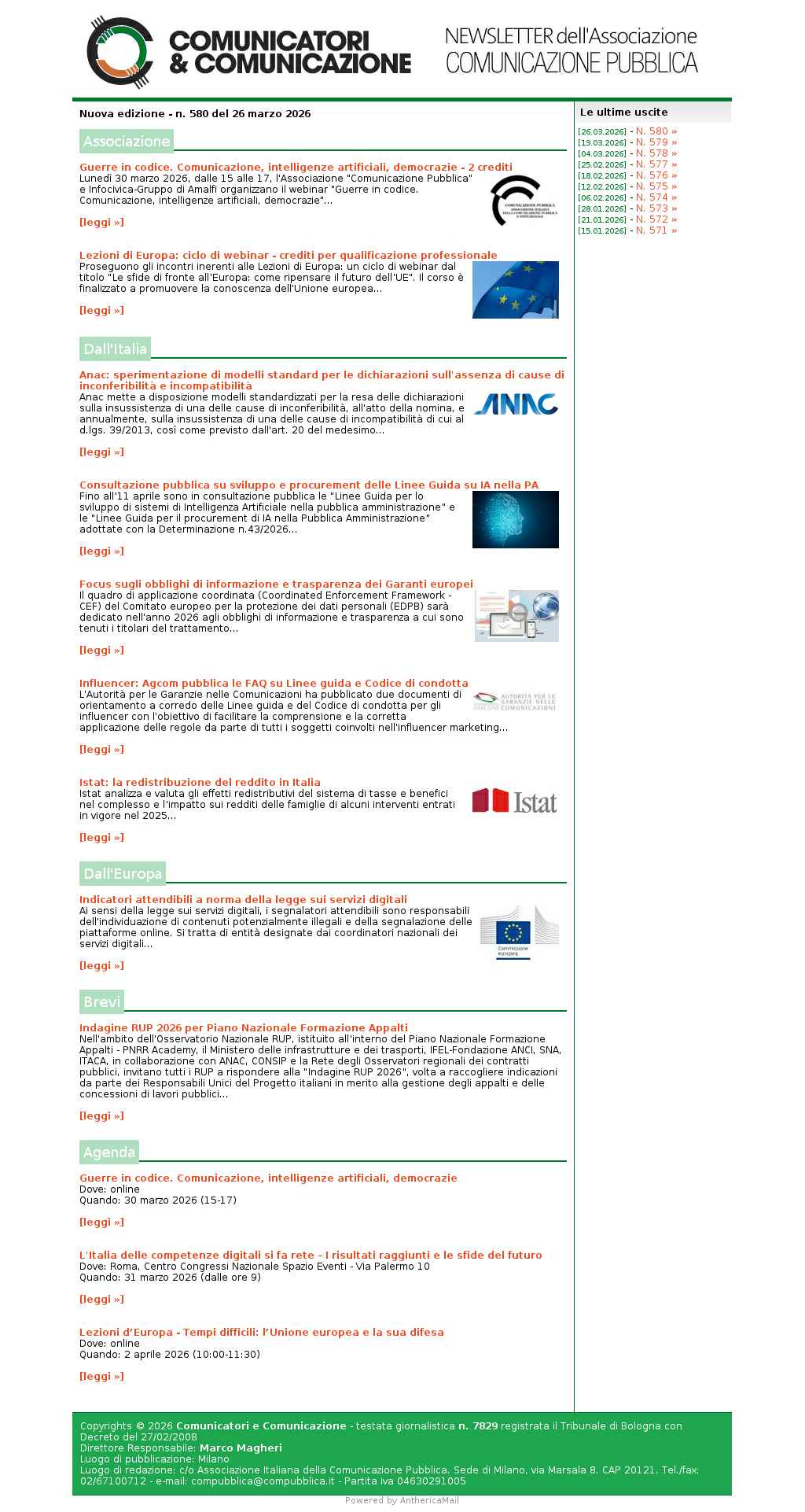 Comunicatori e Comunicazione n� 580 - 26 marzo 2026